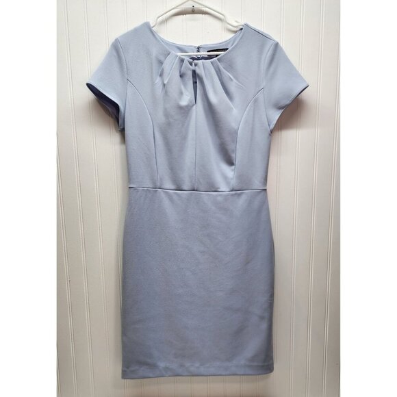 Banana Republic Light Blue Cap Sleeve Sheath Dress With Pleated Neckline Size 8 - Picture 1 of 12
